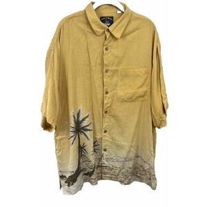 Dickie Walker Shirt XXL Yellow Graphic Hawaiian 100% Silk Short Sleeve Mens
